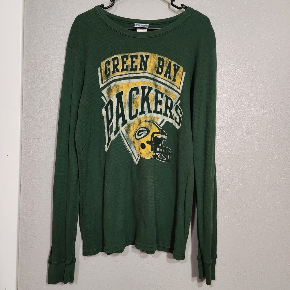 Green Bay Packers Shirt Long Sleeve Micro Waffle Men's Junk Food Size Medium
